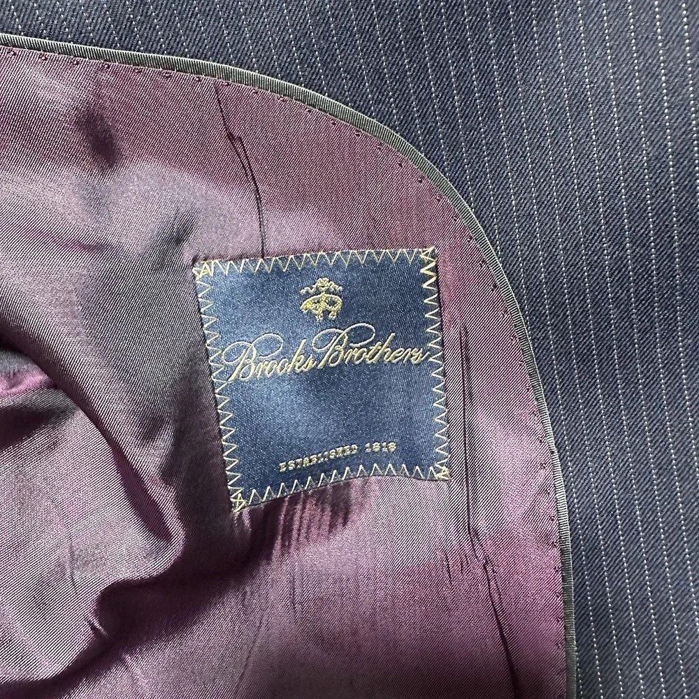Brooks Brothers Blazer Jacket 46L Navy Blue Pinstripe 100% Wool Business‎ Suit